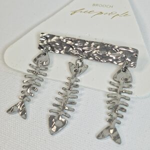 Free People Fish Outta Water Brooch Silver Tone Dangle Pin NWT Sold Out 2.25"x2"